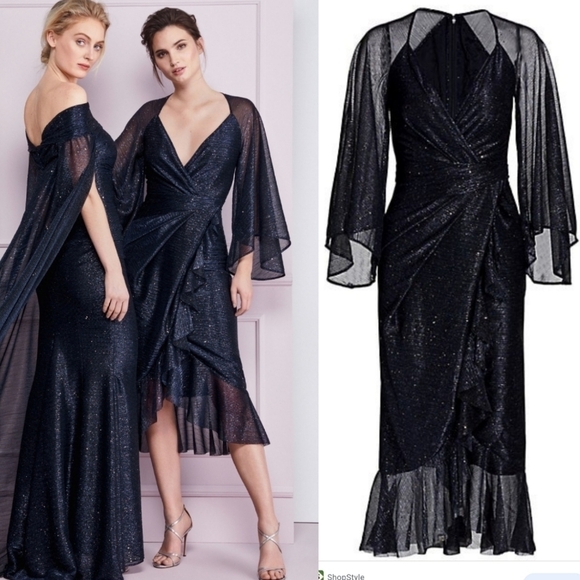 Talbot Runhof Dresses & Skirts - New Talbot Runhof Concavo1 Sprinkled Metallic Voile Wide Sleeve Midi Dress 6 US